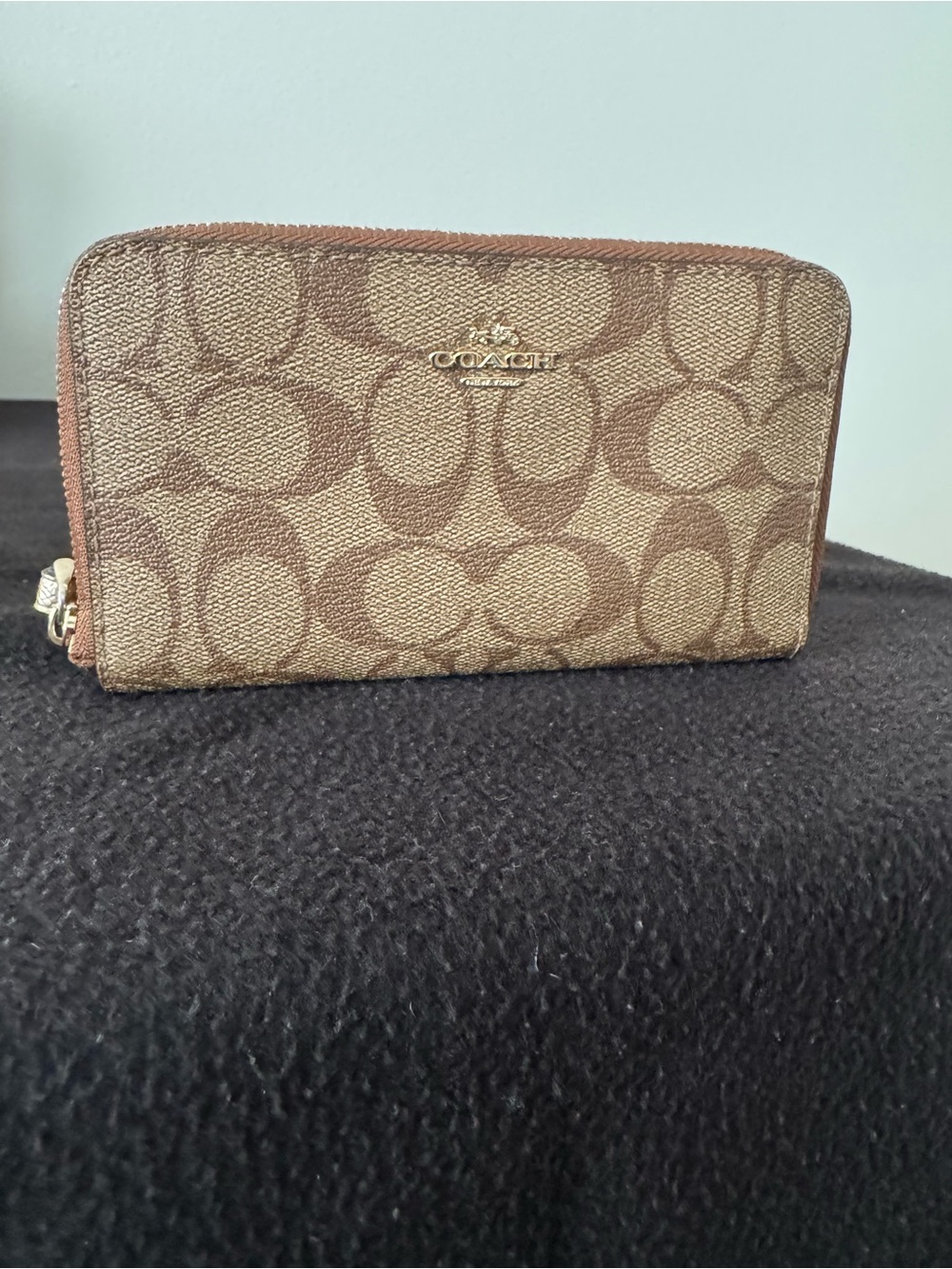 Coach Zip Wallet in Brown and Tan Signature Canvas